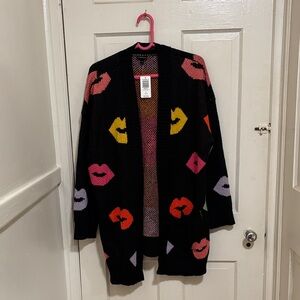 Torrid Black Cardigan with Colorful Lips Pattern